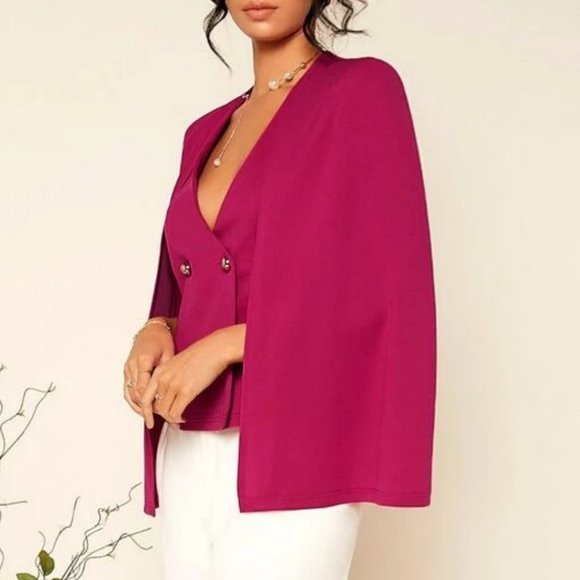 Double Button Cloak Sleeve Classy Blazer work chic Magenta - Picture 5 of 5